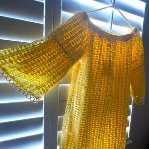 Yellow Lace Fully Lined SHORT dress, Brand New with Tags size Large runs small